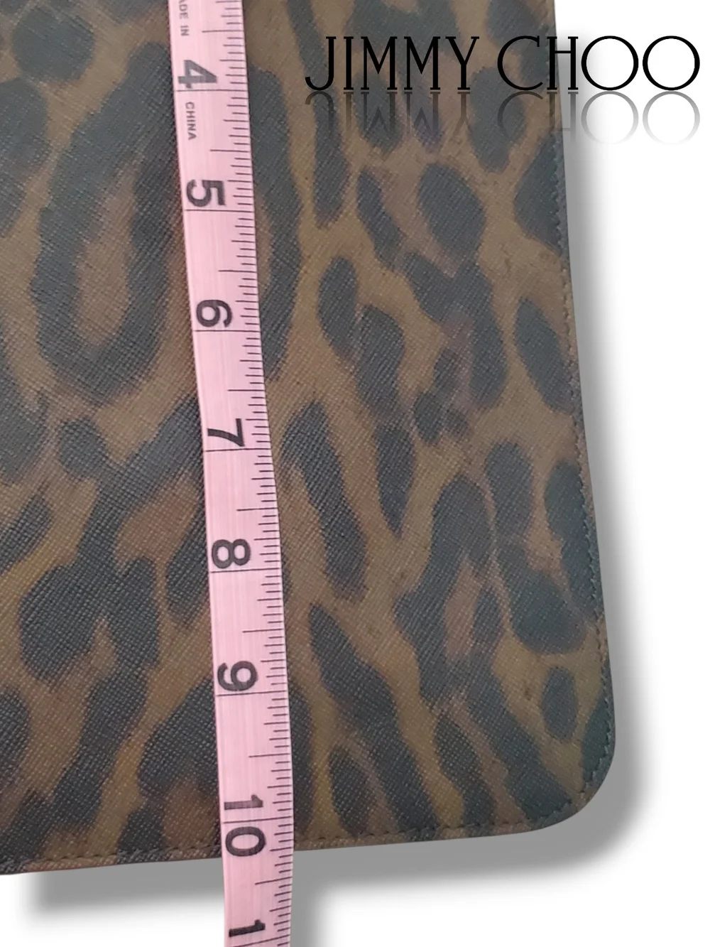 Jimmy Choo Leopard Print Large Zip Portfolio Clutch Document Bag Laptop Sleeve
